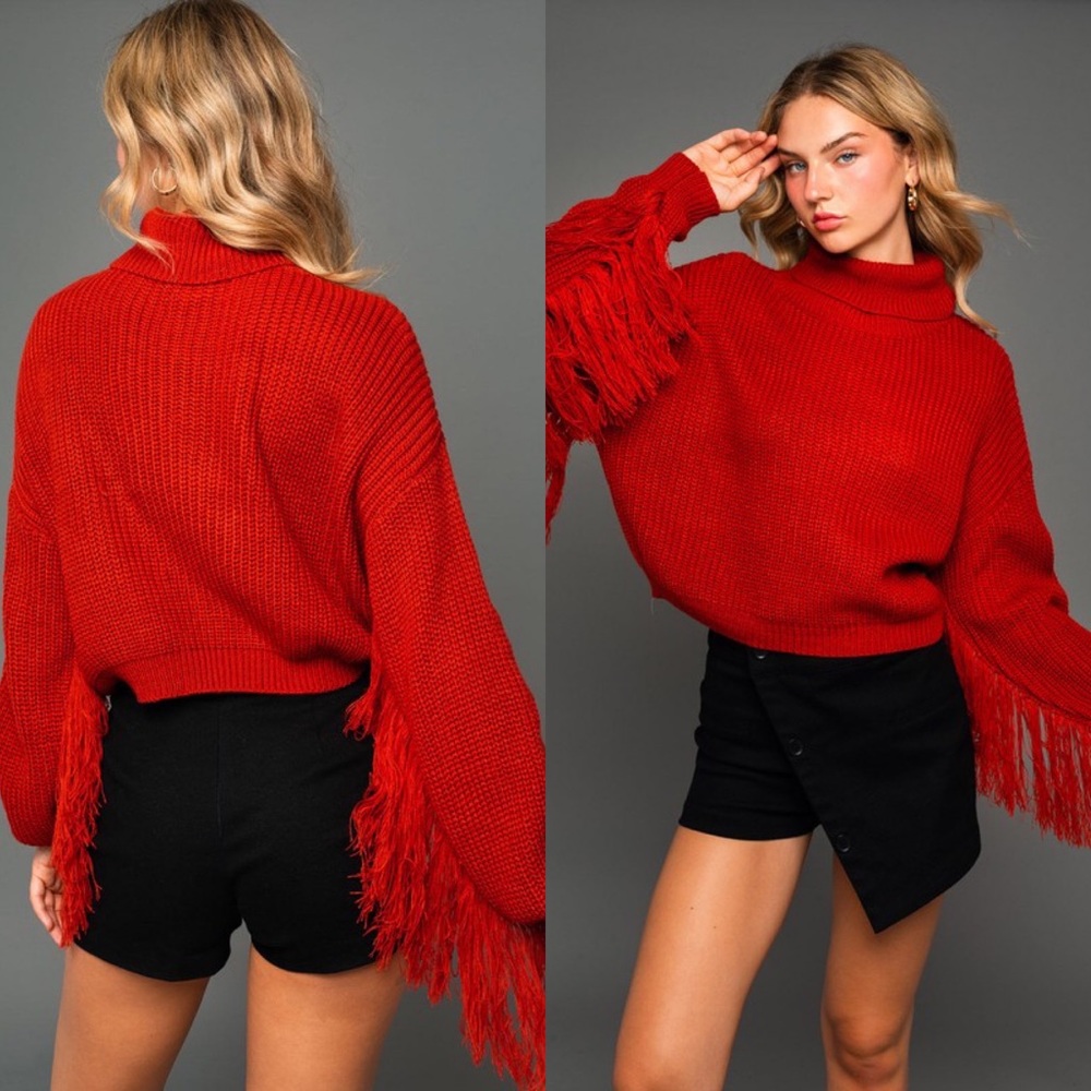 *24 HOUR SALE* All The Rage Rust Fringe Sleeve Sweater - Picture 4 of 13